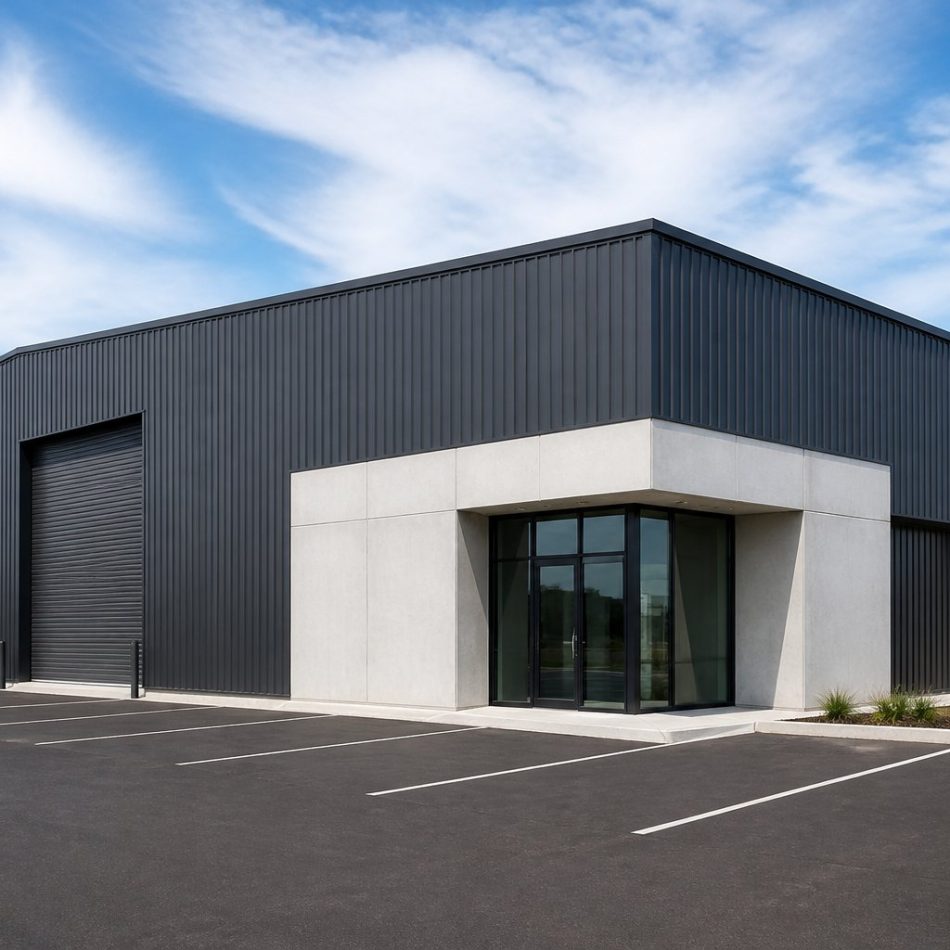 commercial warehouse with dark Colorbond steel cladding